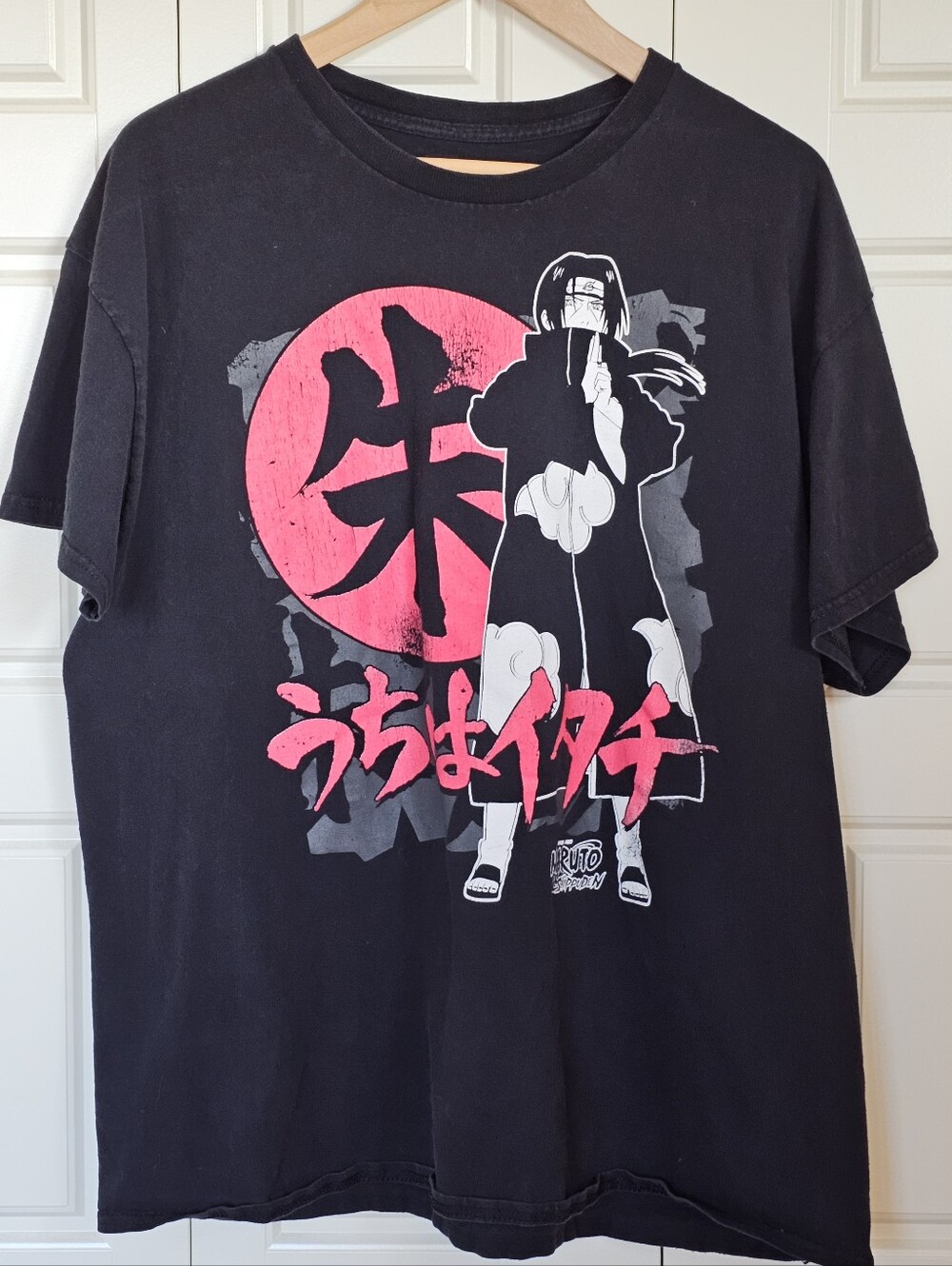Naruto Shippuden Itachi Uchiha Graphic Tee XL Black Distressed Anime